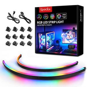 lot 12365 image: Speclux NEON Addressable RGB PC LED Strip, 2x15.7inch WS2812 RGB Rainbow Magnetic ARGB Strip for 5V 3-pin Aura SYNC, Gigabyte RGB Fusion, MSI Mystic Light Sync, with 12pcs Strong Magnetic Brackets