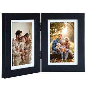 lot 12384 image: 4x6 Double Picture Frame with Tempered Glass in Black,Vertical Display 3x5 with Mat or 4x6 without Mat, Engineered Wood Bifold Photo Frame for Tabletop,Nice Gift for Memories & D�cor (PS008-BKX6)