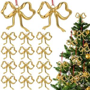 lot 12388 image: 12 Pcs Metal Gold Bow Ornaments Gold Bow Decoration for Valentines Tree Topper Garland Fireplace Wreath Christmas Tree Hanging Decor for Floral Arrangement Gift Box Basket Home Indoor Outdoor