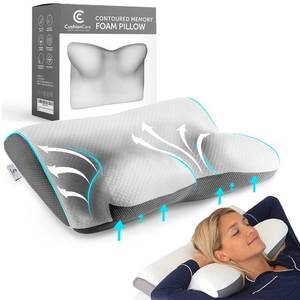lot 13296 image: Pillow for Neck and Shoulder Pain Relief �� Cervical Memory Foam Contour Pillow �� Orthopaedic Ergonomic Design Aligns Spine, Reduces Pressure & Snoring �� for Side, Back & Stomach Sleepers  Free Mask