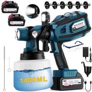 lot 13299 image: Cordless Paint Sprayer with LED Light, 24000mAh 21V Battery, 6 Nozzles & 3 Spray Modes, Spray Paint Gun with 1400ML Container, Handheld Paint Sprayer for House Painting Furniture Cabinets Fence, Blue