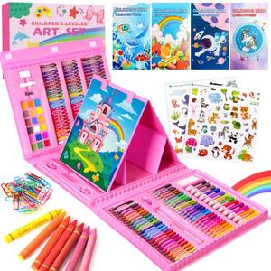 lot 13314 image: Art Supplies 332 Piece Drawing Art Kit Gifts for Girls Boys Kids Teens Gifts Art Set Case with Double Sided Trifold Easel, Stickers, Sketch Paper, Coloring Book, Pastels, Crayons, Pencils (Pink)