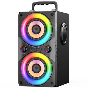 lot 13315 image: RRNUY Bluetooth Speaker 100W Portable Big Powerful Deep Bass Loud Sound Wireless Boombox with Subwoofer TWS LED Lights DSP Large Wooden Speakers for Outdoor Home Party