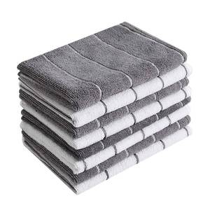lot 14247 image: Microfiber Kitchen Towels - Super Absorbent, Soft and Solid Color Dish Towels, 8 Pack (Stripe Designed Grey and White Colors), 26 x 18 Inch