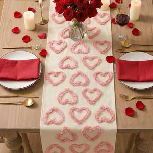 lot 14266 image: Artoid Mode Pink Soft Plush Heart Valentines Table Runner, Seasonal Partial Tufting Kitchen Dining Table Decoration for Home Party Decor 13x90 Inch