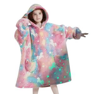 lot 14273 image: Wearable Blanket Hoodie for Kids Oversized Sherpa Blanket Hoodie for Kids Boys Girls Teens 6-13YR,Glow in The Dark Rainbow Unicorns