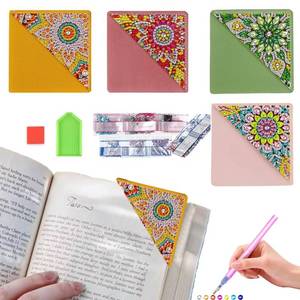 lot 14286 image: RQJLZ 4 Pcs Diamond Painting Bookmarks, DIY Diamond Art Corner Bookmarks Leather, Protecting Bookmark for Book Lovers Gift, Mandala Flower