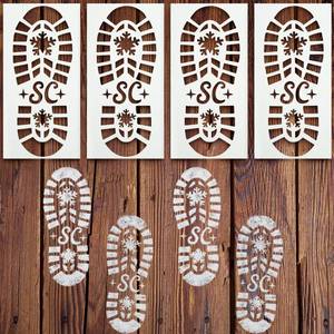 lot 14292 image: Eaasty 4 Pcs Christmas Santa Footprint Stencil for Painting Reusable Christmas Santa Boot Snowflake Footprint Stencil Template for Wood Sign Window Wall Floor DIY Xmas Decorations