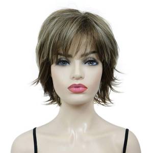 lot 14293 image: Lydell Short Layered Shaggy Full Synthetic Wig Wigs 12TT26 Brown Highlights
