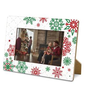 lot 14322 image: Yxadu Party Greeting Christmas Picture Frame, Holiday Christmas Xmas Gifts, 4x6 Inch Wooden Picture Frame, Festive Red & Green Snowflake-Themed Decor, Xmas Season Decoration (Snowflake)