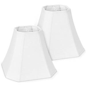 lot 15266 image: 2-Pack White Square Cut Corner Lamp Shades, 6.5 Top � 13 Bottom � 10.6 Height, Spider Fitter �� Medium Shade for Table Lamps, Foldable Bell Fabric Lampshade, Modern & Minimalist Home Decor.