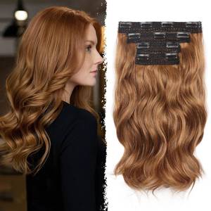 lot 16392 image: Clip in Hair Extensions - 14 Inch Wavy Synthetic Hair Extensions Clip ins (Color Light Brown mix Blonde)