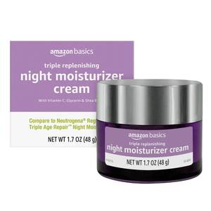 lot 16400 image: Amazon Basics Triple Replenishing Moisturizer Night Cream with Vitamin C, Glycerin, Shea Butter, 1.7 Ounces, 1-Pack