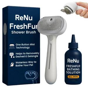 lot 16410 image: Renu Dog Brush, Renu FreshFur Dog Shower Brush  Bathing Solution, 3 in 1 Self Cleaning Steamy Pet Brushes, Dogs Grooming Tool for Long & Short Hair, Removes Loose Hair Reduces Shedding (White)