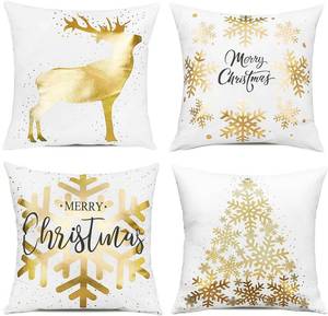 lot 16414 image: ONWAY Christmas Gold White Throw Pillow Covers 20x20 Inch Set of 4 Snowflakes Decorations Cushion Cases Xmas Decor for Couch Sofa Car Bedroom