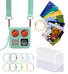 lot 16416 image: Silicone Case for Yoto Mini and Card Holder for Yoto Cards, Protective Silicone Adventure Jacket with Shoulder Strap, 200 PCS Tabs 10 Loops Kids Travel Carrier of Yoto Accessories, Aqua