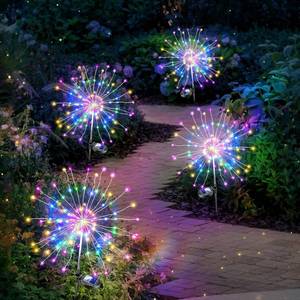 lot 16454 image: 4 Pack Solar Firework Lights 200 LED Create Magical Nights, Waterproof Starburst Fairy Lights for Garden Yard Patio Christmas Romantic Wedding Party Decor(Color)