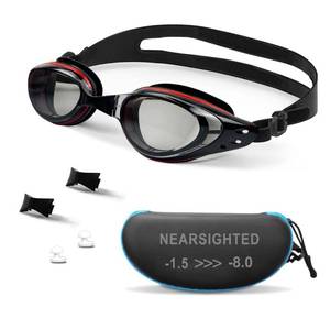 lot 16455 image: AIKOTOO Nearsighted Swimming Goggles Shortsighted Swim Goggles, Anti-Fog Anti-UV For Indoor And Outdoor Swimming Adult Men Women Youth Black And Red -6.0