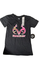lot 16478 image: Realtree Black T-Shirt with Pink Camo Logo XL