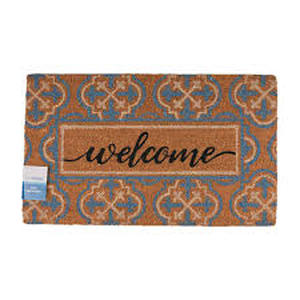 lot 1400 image: Floral Pattern Area Rug in Blue and Tan