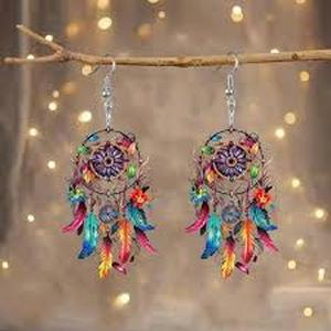 lot 10284 image: Colorful Dreamcatcher Acrylic Dangle Earrings