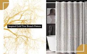 lot 10298 image: White shower curtain with Gold Branch Design