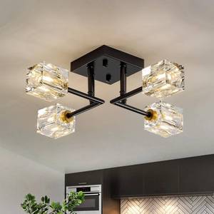 lot 3858 image: Poemoon Black Gold Sputnik Chandeliers Industrial 18 Crystal Semi Flush Mount Ceiling Light Fixture 4-Light Modern Chandelier for Hallway Entryway Kitchen Bedroom Dining Room doesnt appear to have the clear ends of the Fixture