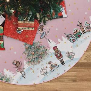 lot 4486 image: Christmas Tree Skirt Pink Dancer Print Tree Skirt 48inch Xmas Winter Tree Skirt for Christmas Indoor Outdoor Decorations