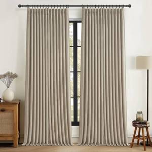 lot 5671 image: Unique Black Out Thick Linen Privacy Curtains 105 Inches Long for Room Divider 2 Panel Set, Neutral Pinch Pleat Double Layer Taupe Drapes Privacy Thermal with Hooks Rings for 104-106 Inch Large Window