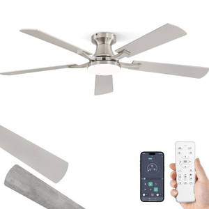 lot 5683 image: ZMISHIBO 52 Inch Ceiling Fan with Light, App&Remote Control, Flush Mount Low Profile, Dimmable 20W LED Light, Quiet Reversible Motor for Bedroom, Living Room, Apartment, Nickel
