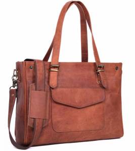 lot 5687 image: Genuine Leather Laptop Bag for Women - Large Brown Work Tote, Messenger Bag, and Briefcase with Laptop Compartment & Zipper - 16-inch Womens Leather Computer Bag Fits 15.6-inch Laptop
