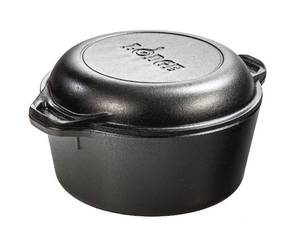 lot 5690 image: Lodge 5 Quart Cast Iron Double Dutch Oven �� Pre-Seasoned �� Lid Converts to 10.25 Skillet �� PFAS-Free �� Made in USA �� Dual Handles �� Oven, Grill, Campfire & Stovetop Safe �� Durable & Non-Toxic