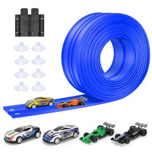 lot 5706 image: KETIEE Flex Tracks 16Ft for Kids Flexible Race Car Ramp Track with 4 Small Racecars and 8 Suction Cups Compatible with Diecast 164th Cars, Rolls Up Portable Racetrack for Ages 3 & Up