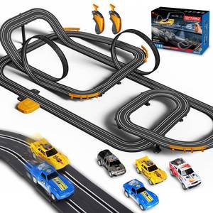 lot 5712 image: Slot Car Race Track with 4 High-Speed Racing Cars Battery or Electric Race Car Toy for Kids Boys, Dual Racing Game 2 Hand Controllers Toys for Girls Children Age 6,7,8-12 Years Old