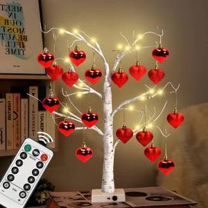 lot 5735 image: 24 Valentines LED Lighted Birch Tree with 18pcs Ornaments,Warm White LEDs Birch Tree Light Tabletop Artificial Tree 8 Lighting Modes USB or Batteries Operated with Timer for Valentine