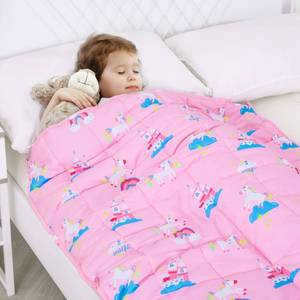 lot 5750 image: Kivik 5lbs Weighted Blanket, Breathable Small Heavy Throw Blankets, Sleeping & Calming for Bed Couch Home School, Machine Washable, Cooling Soft Microfiber, 36x48 Inches, Pink Unicorn
