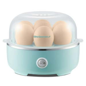 lot 5755 image: Elite Gourmet EGC115M Easy Egg Cooker Electric 7-Egg Capacity  Soft  Medium  Hard-Boiled Egg Cooker with Auto Shut-Off  Measuring Cup Included  BPA Free  Retro Mint