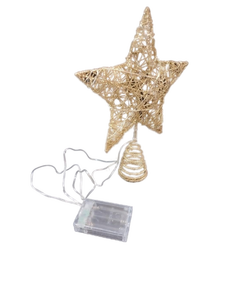 lot 6281 image: Gold Wire Star Tree Topper with LED Lights