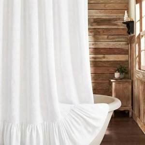 lot 6299 image: XOGUIBO Farmhouse Shower Curtain with Ruffle Hem Linen White Shower Curtains for Bathroom Country Vintage Rustic Natural Fabric, 72 W x 84 L