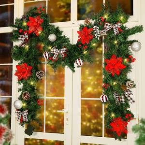 lot 6324 image: Christmas Garland with Lights,Pre-lit 9ft Christmas Decorations with 50 LED Lights,with Waterproof Battery Box,Indoor&Outdoor Use,for Stairs Fireplace Front Door Porch Home (Battery NOT Include)