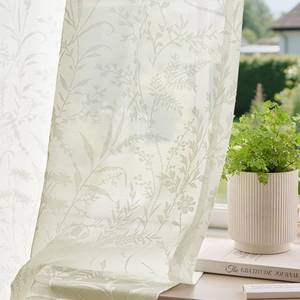 lot 6341 image: Anmao Cream Semi Sheer Light Filtering Short Curtains 45 Inches Long 2 Panels, Leaf Pattern Drapes for Living Room Bedroom, Rod Pocket Sheer Window Treatments with Floral Design, 52x45 Inch, Ivory