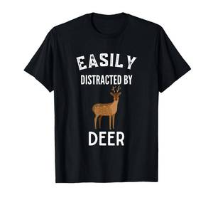 lot 6342 image: Port and company size L color gray Easily Distracted By Deer Funny Deer Lover T-Shirt