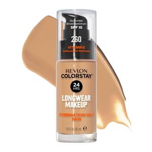 lot 6343 image: Revlon Liquid Foundation, ColorStay Face Makeup for Combination & Oily Skin, SPF 15, Medium-Full Coverage with Matte Finish, Light Honey (260), 1.0 oz