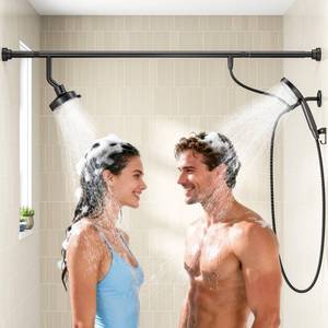 lot 7559 image: NTPN Dual Shower Head with Handheld for Couples, High Pressure Double Shower Heads for Two People Rod, Two Showerhead System Fit 2 Person, Gifts for Women Men, SPA-Like (Black, Segmented Design)