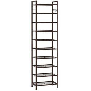 lot 7560 image: usikey 10 Tiers Narrow Shoe Rack 20-30 Pairs, Sturdy Metal Tall Shoe Rack Shelf with 4 Hooks, Slim Shoe Storage with Metal Shelf, Space Saving Vertical Shoe Organizer for Entryway Bronze UNYXJX018A