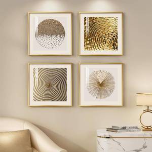 lot 7563 image: Framed Modern Abstract Wall Art for Living Room, 4 Piece Minimalist White and Gold Geometric Bright Style Wall Art Prints, Contemporary Luxury Square Wall Decor for Bedroom Office Dining Room, 12x12