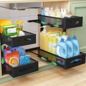 lot 7567 image: Under Sink Organizer, 2 Pack 2 Tier Pull out Cabinet Organizer Baskets with Mesh Sliding Drawers, Slide out Sink Storage Shelves for Home, Kitchen, Bathroom, Pantry, Office Organizers and Storag,Black
