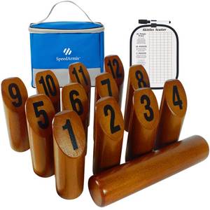 lot 7570 image: SpeedArmis Wooden Throwing Game - 12 Numbered Block Toss Games Set with Scoreboard & Carrying Case, Indoor Tailgating Bowling Yard Activity�� for Teens Adults Family
