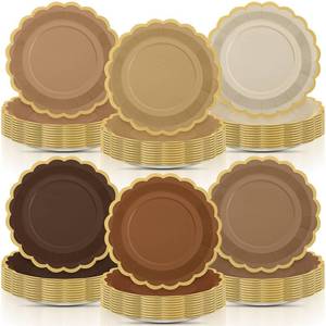 lot 8009 image: Tiangrid 96 Pcs Brown Paper Plates 9 Inch Gradient Brown Scalloped Paper Disposable Dinner Dessert Plates for Birthday Wedding Bridal Party Supplies, 6 Colors