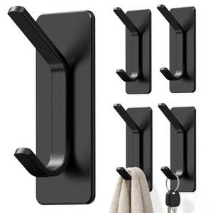 lot 8014 image: Auxmir Self Adhesive Hooks for Hanging 15lb, Stainless Steel Wall Hooks for Coat and Towel, Waterproof Oilproof Rustproof Adehesive Door Hanger for Bathroom Shower Kitchen Office RV, Black, 5 Pack
